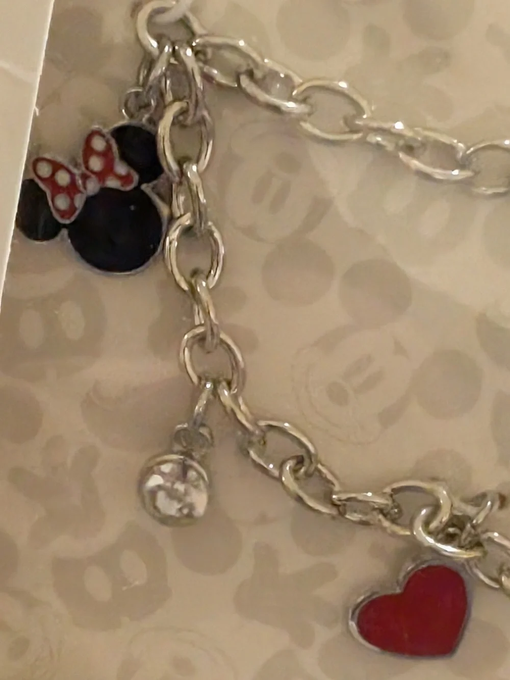Disney Mickey & Minnie Mouse Charm Bracelet Silver Tone Heart NIB